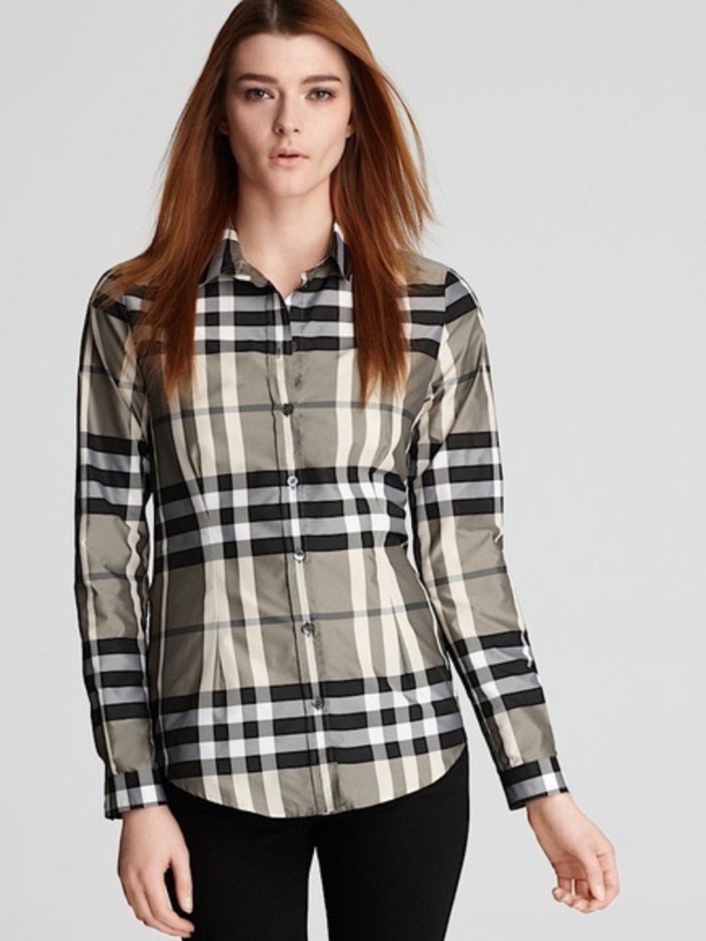 Burberry Black & White Plaid Button-Down Shirt